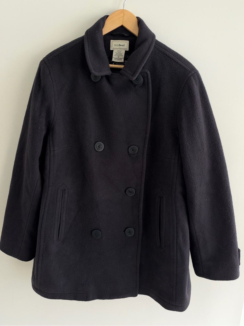 L.L.Bean Womens 1X Wool Peacoat Navy Blue Bellandi Italy Double Breasted